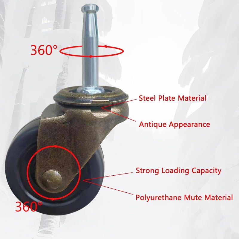 BAISASY 1-1/2 Inch Antique Caster Wheels, Furniture Casters 5/16 Inch x 1-1/2 Inch (8 x 38mm) Casters for Furniture Sofa Chair Cabinet Set of 4 - Image 3